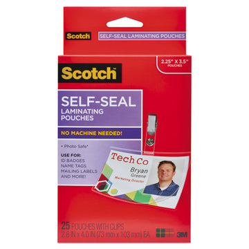 Scotch™ Self-sealing Laminating Pouches, 9.5 Mil, 2.81" X 3.75", Gloss Clear, 5-pack freeshipping - TVN Wholesale